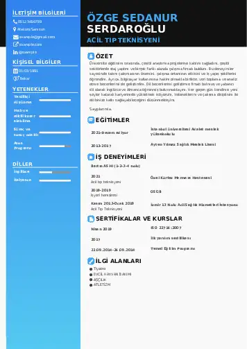 Acil Tıp Teknisyeni CV Örnekleri cv indir